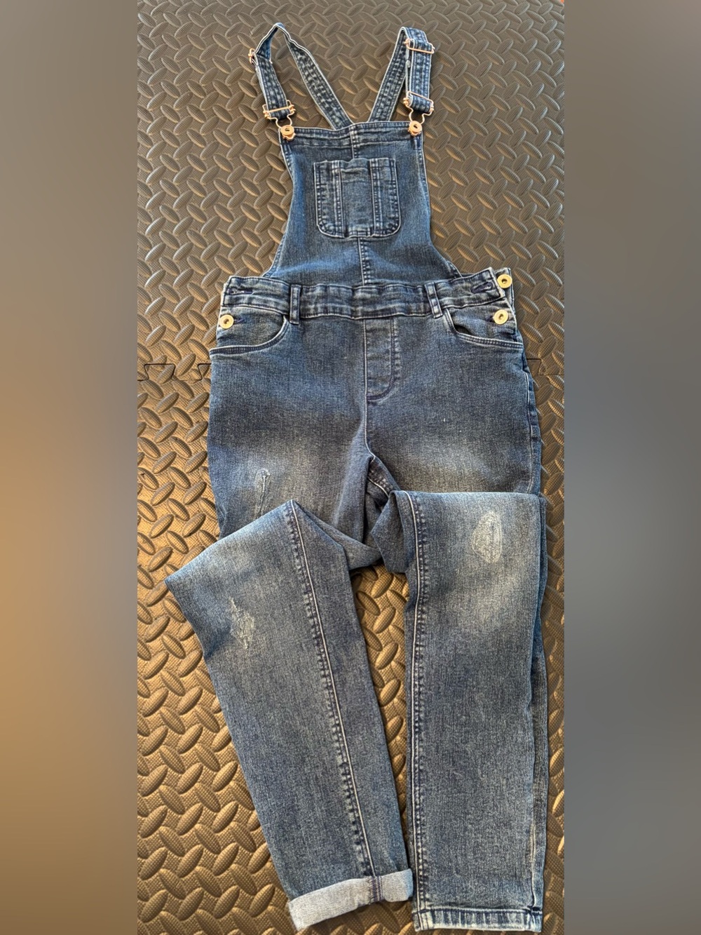 Classic Denim Overalls - Dark Blue Jeans, Girls Size 12.
